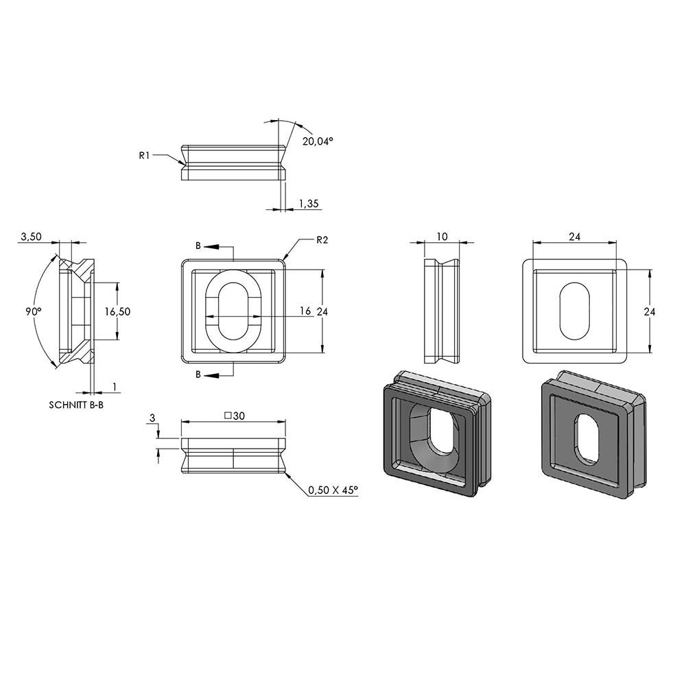 Wandbefestigung, für Rohr 30 x 30mm