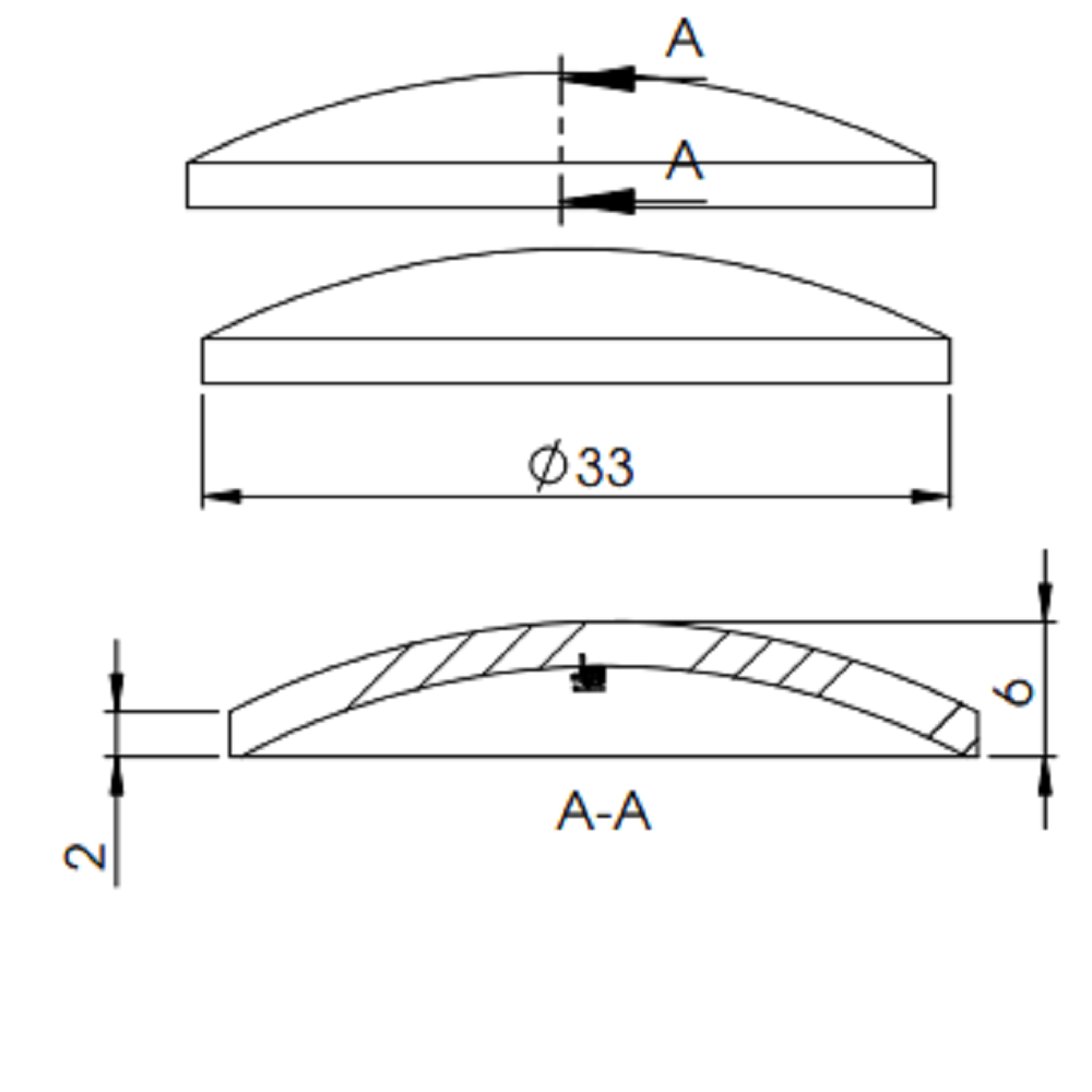 Gewölbte Schale ø 33,7mm, Stärke 2mm, zum Aufschweißen, Stahl roh