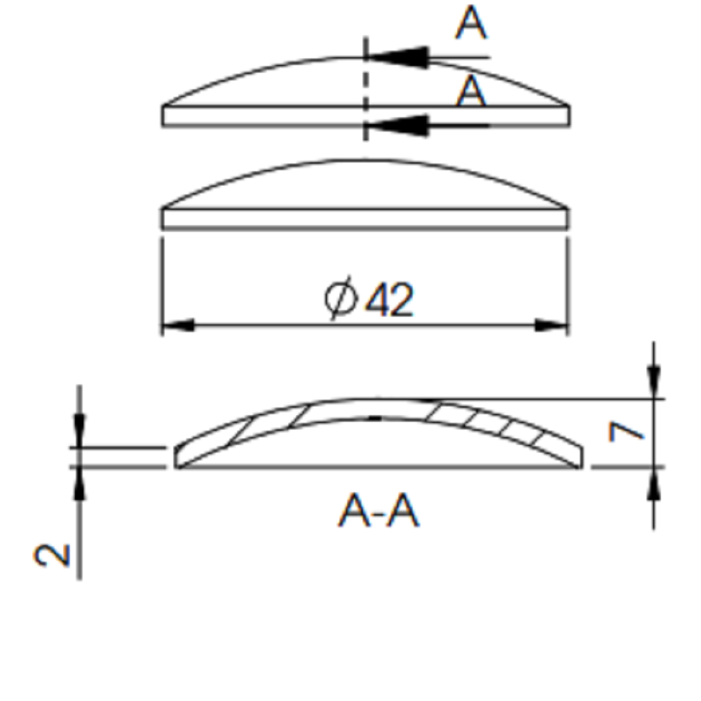 Gewölbte Schale ø 42,4mm, Stärke 2mm, zum Aufschweißen, Stahl roh
