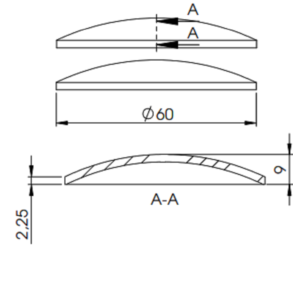 Gewölbte Schale ø 60,3mm, Stärke 2,5mm, zum Aufschweißen, Stahl roh