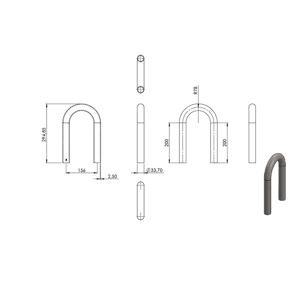 180° Anschweißbogen, für Rohr ø 33,7mm, Wandstärke 2,5mm, geschliffen