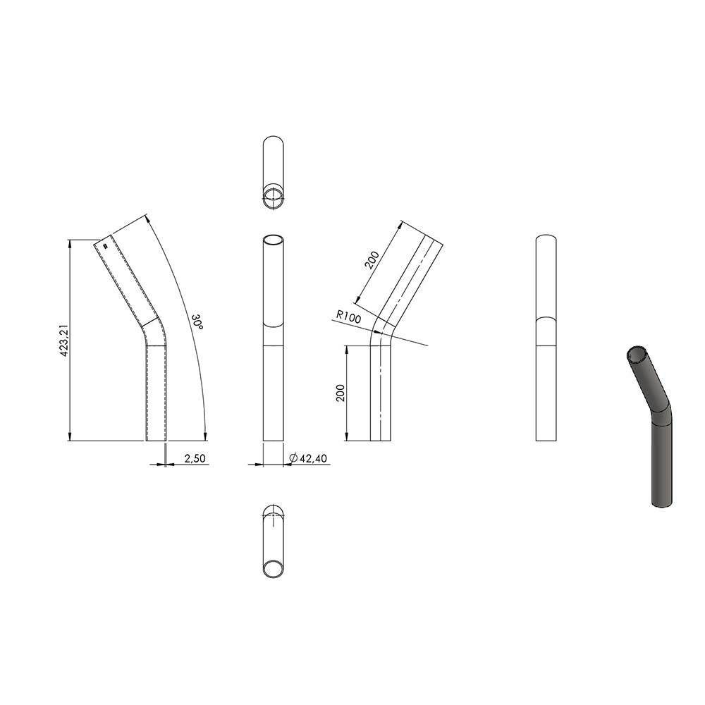 30° Anschweißbogen, für Rohr ø 42,4mm, Wandstärke 2,5mm, geschliffen