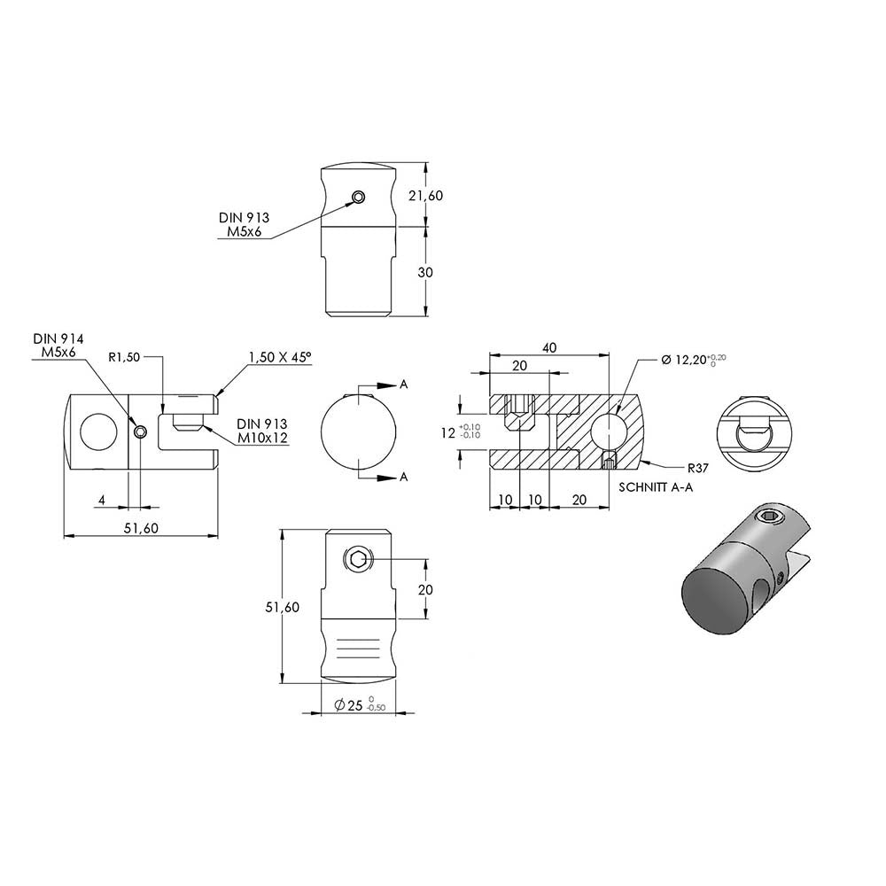 Querstabhalter-Plattenhalter, für Stab ø 12 mm, für 4-10,76mm Plattenstärke