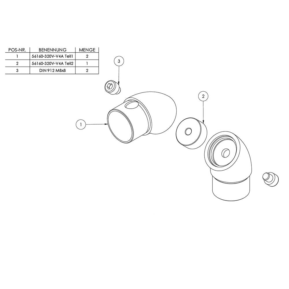 Rohrbogen 90°, stufenlos verstellbar, für Rohr 42,4 x 2,0mm, in V4A