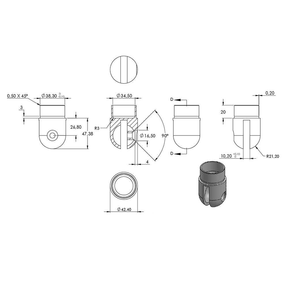 Wandhalter flexibel zum Stecken und Kleben, für Rohr 42,4 x 2,0 mm, in V4A