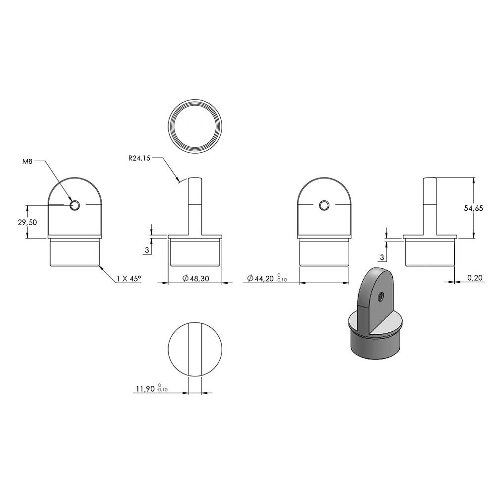 Gelenkstück variabel, zum Stecken und Kleben, für Rohr 48,3 x 2,0mm