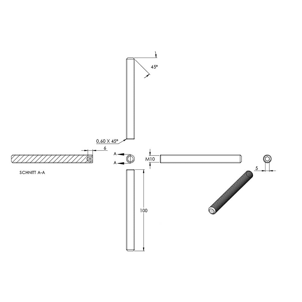 Gewindestift, M10 x 100mm, mit Innensechskant, aus V2A Edelstahl