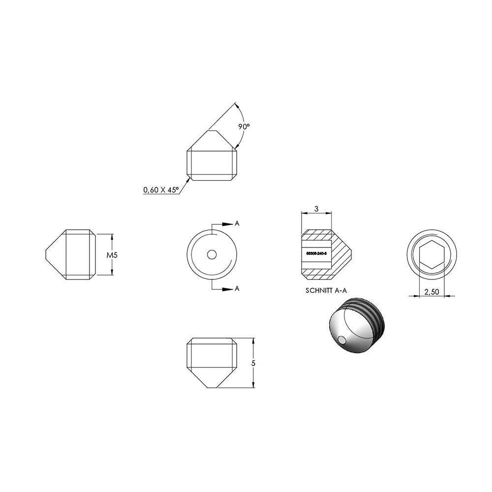 Gewindestift mit Spitze, mit Innensechskant, M5 x 5mm, DIN 914 / ISO 4027, 10er Pack