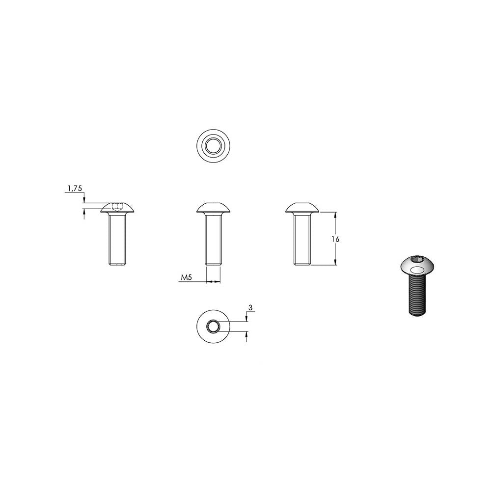 Rundkopfschraube mit Innensechskant, M5 x 16mm, DIN 7380-1, 10er Pack