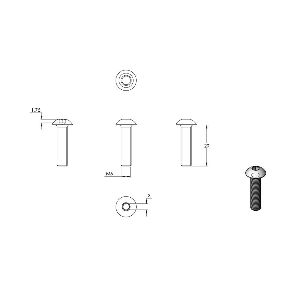Rundkopfschraube mit Innensechskant, M5 x 20mm, DIN 7380-1, 10er Pack