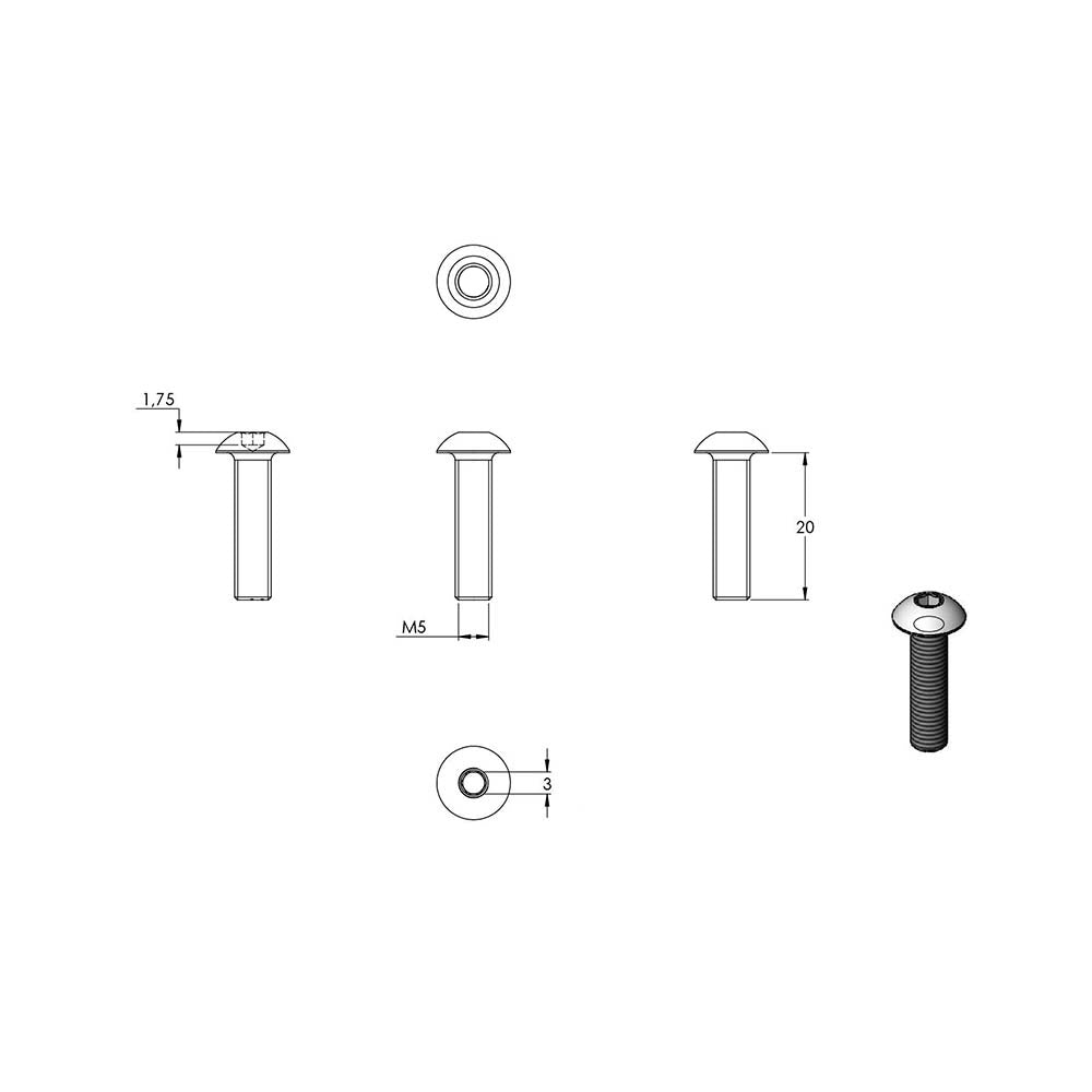 V4A Rundkopfschraube mit Innensechskant, M5 x 20mm, DIN 7380-1, 10er Pack