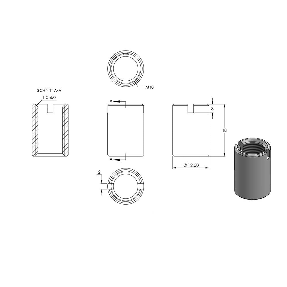 V2A Rampa-Muffe, M10 x 18mm, 10er Pack
