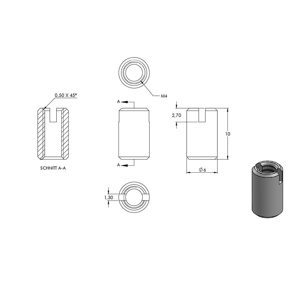 V2A Rampa-Muffe, M4 x 10mm, 10er Pack