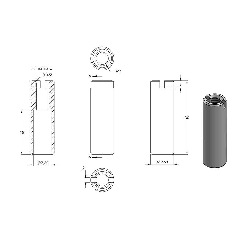 Rampa-Muffe, M6 x 30mm, 10er Pack