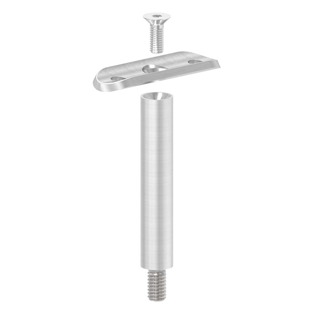 Stift ø 14mm mit M8 Gewinde und Halteplatte für ø 33,7mm Rohr, Höhe 78mm