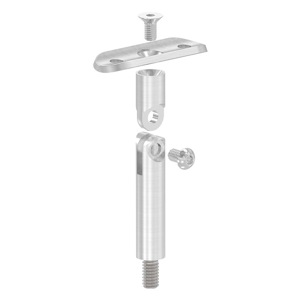 Stift ø 14mm mit M8 Gewinde und Halteplatte flexibel für ø 42,4mm Rohr, Höhe 78mm