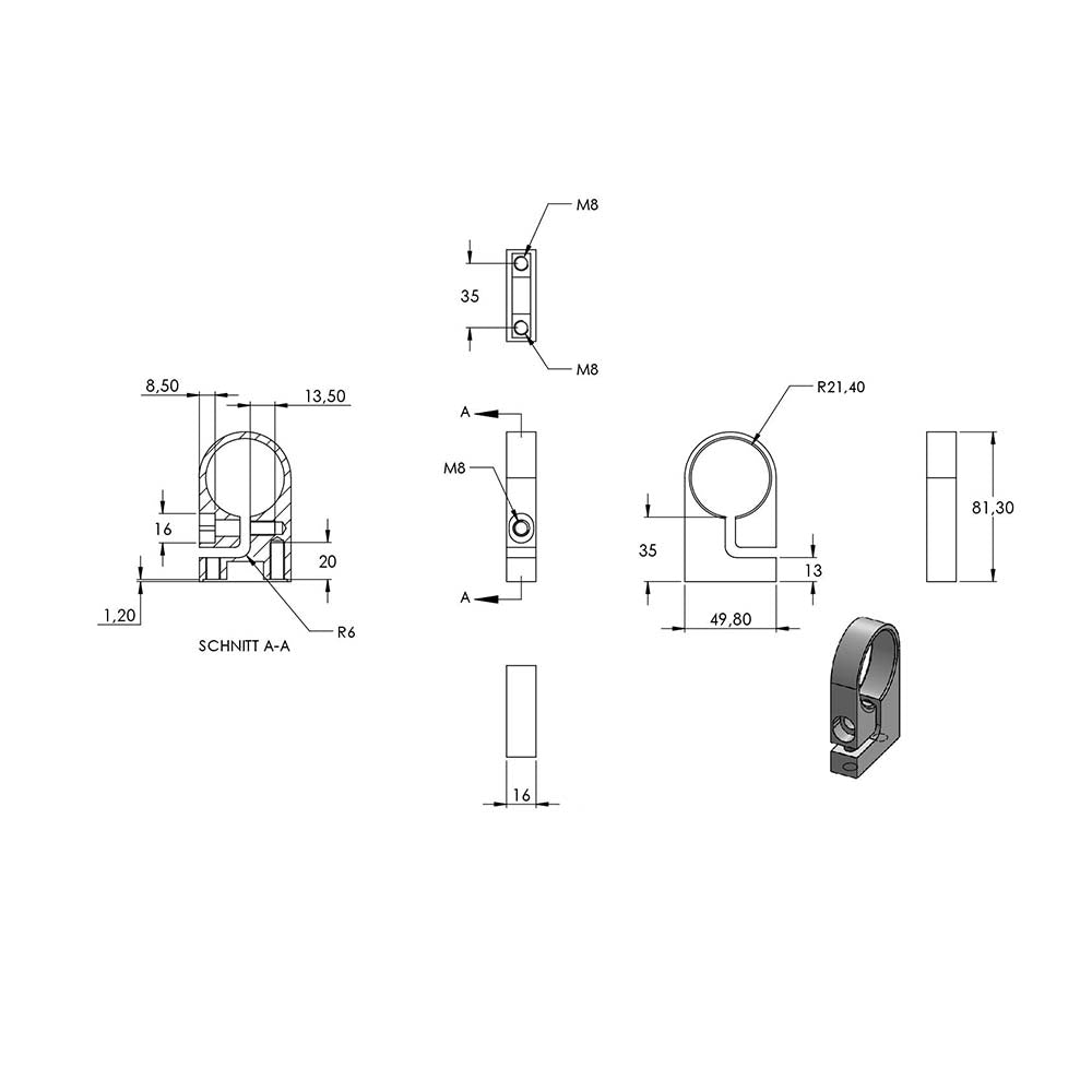 Edelstahl-Spannring, für Rohr ø 42,4mm, Wandabstand 35mm
