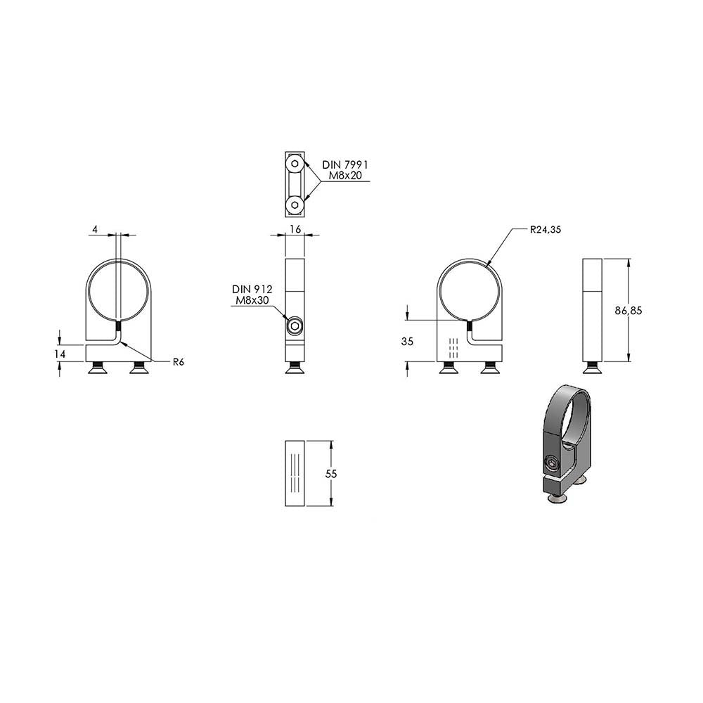 Edelstahl-Spannring, für Rohr ø 48,3mm, Wandabstand 35mm