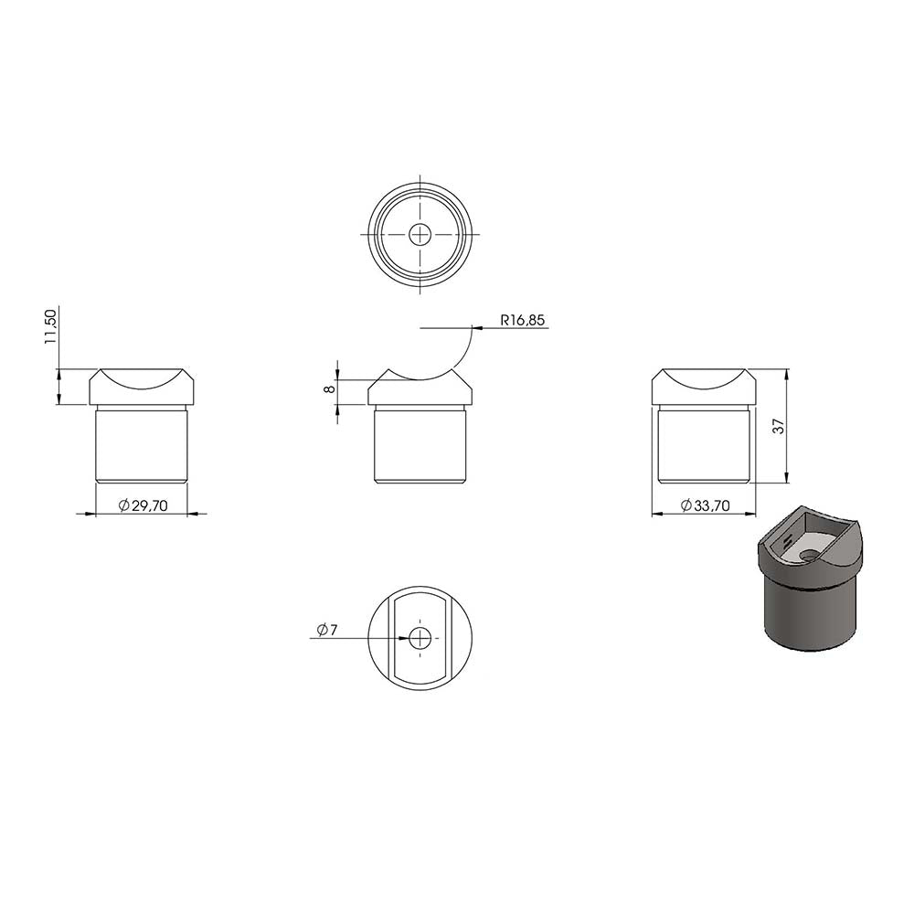 Rohrsattel zum Kleben, für Rohr 33,7 x 2,0mm an Rohr 33,7mm