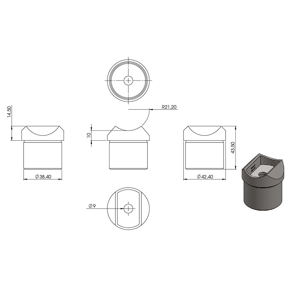 Rohrsattel zum Kleben, für Rohr 42,4 x 2,0mm an Rohr 42,4mm