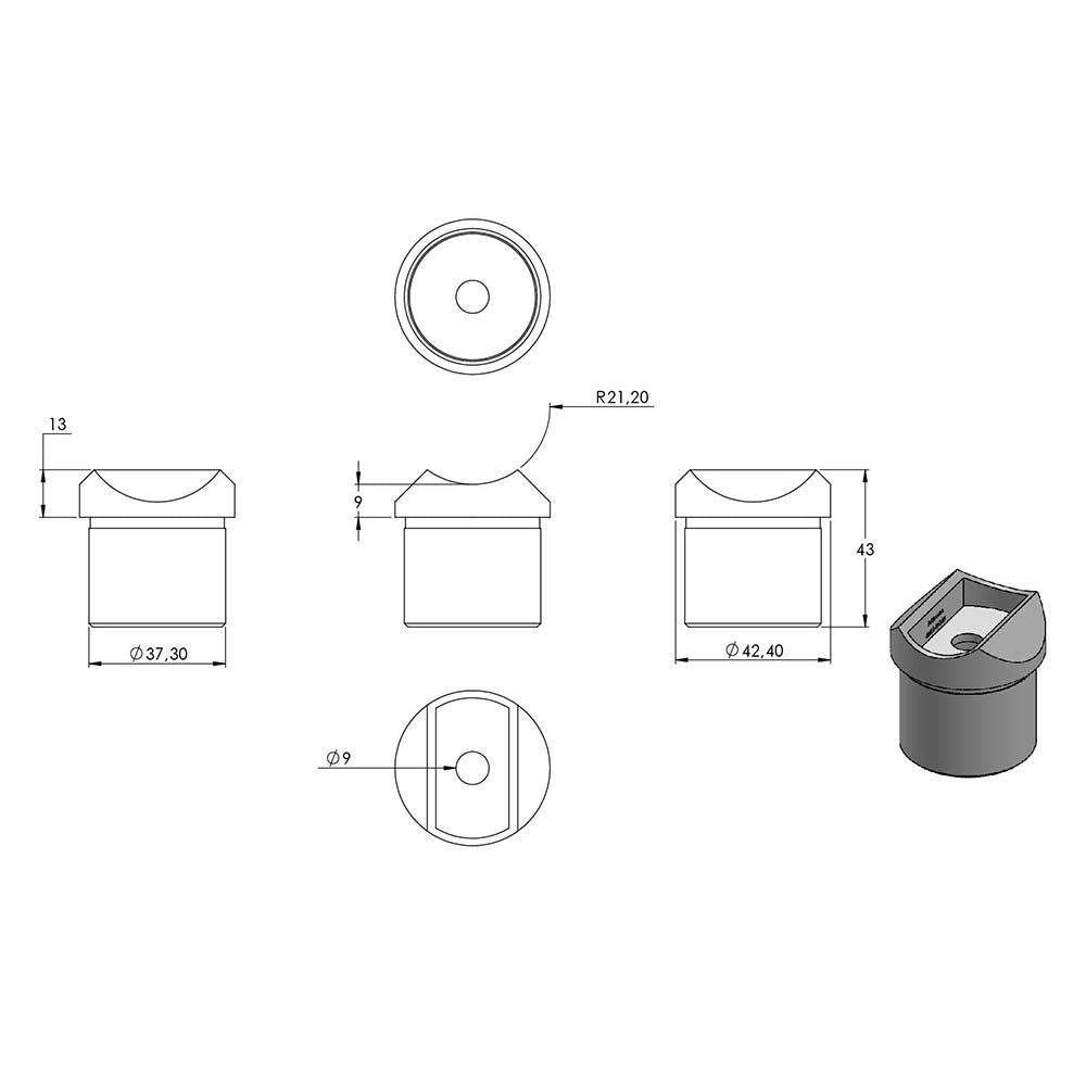 Rohrsattel zum Kleben, für Rohr 42,4 x 2,5mm an Rohr 42,4mm
