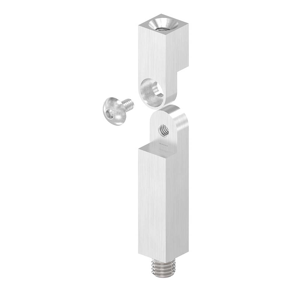 12 x 12mm Vierkant-Stift mit Gelenk, mit M8 x 9mm Außengewinde unten und M6 x 15mm Innengewinde oben, Länge 68mm