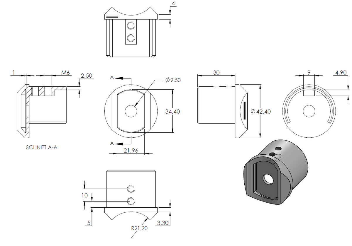 Rohrsattel (T-Verbindung) für Glasleistenrohr ø 42,4 x 1,5mm, V2A