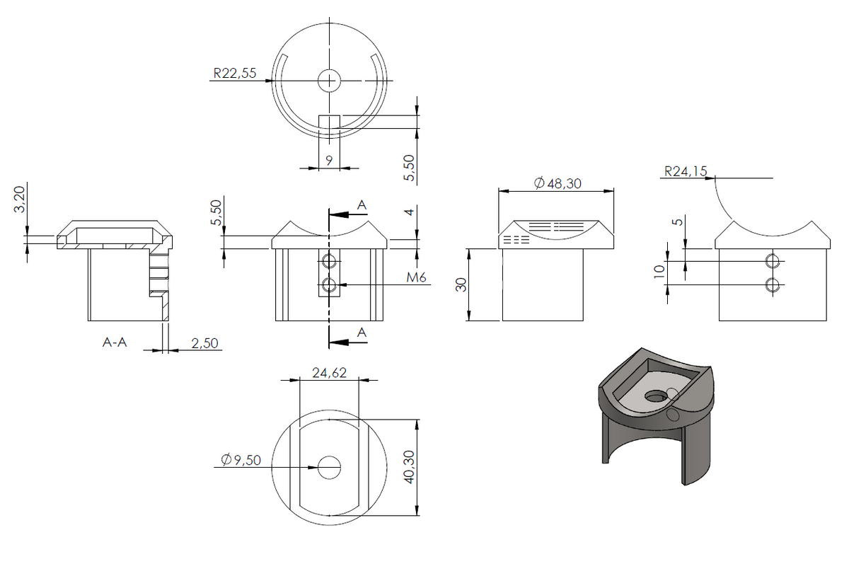 Rohrsattel (T-Verbindung) für Glasleistenrohr ø 48,3 x 1,5mm, V4A