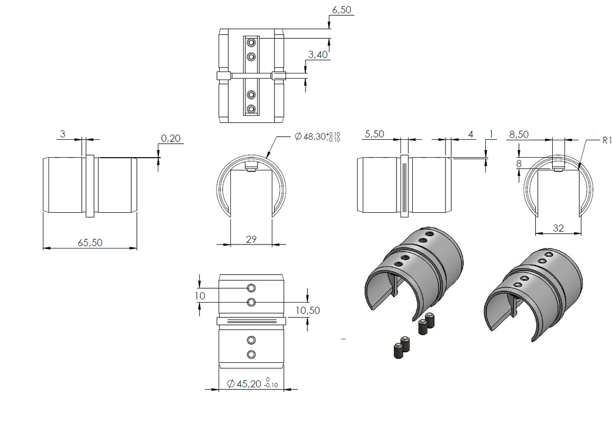 Rohrverbinder für Glasleistenrohr ø 48,3 x 1,5mm, V4A