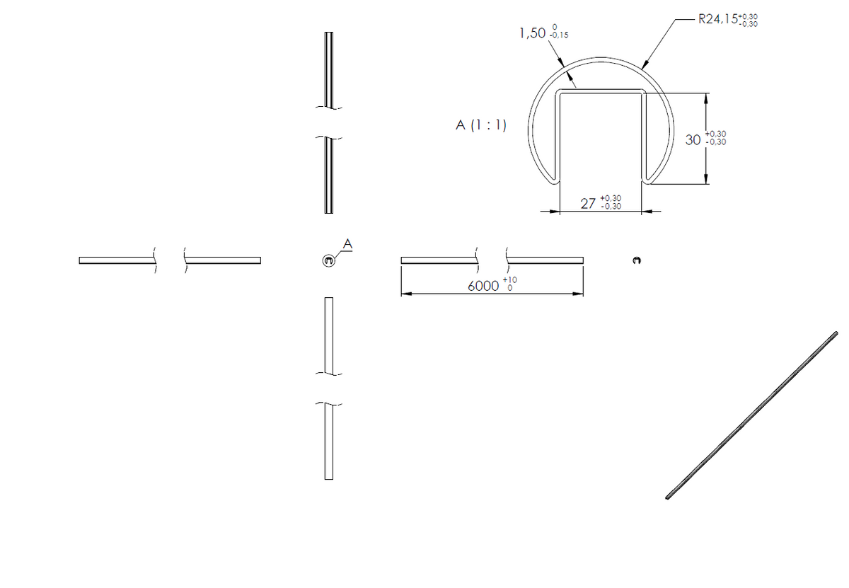 Glasleistenrohr, ø 48,3mm x 1,5mm, LL=6m, V4A