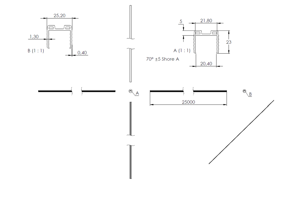 Gummiprofil 25m für Nut 24 x 24mm für Glasstärke 20,76 - 21,52mm