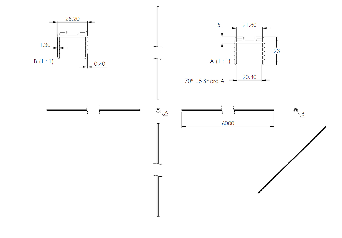 Gummiprofil 6m für Nut 24 x 24mm für Glasstärke 20,76 - 21,52mm