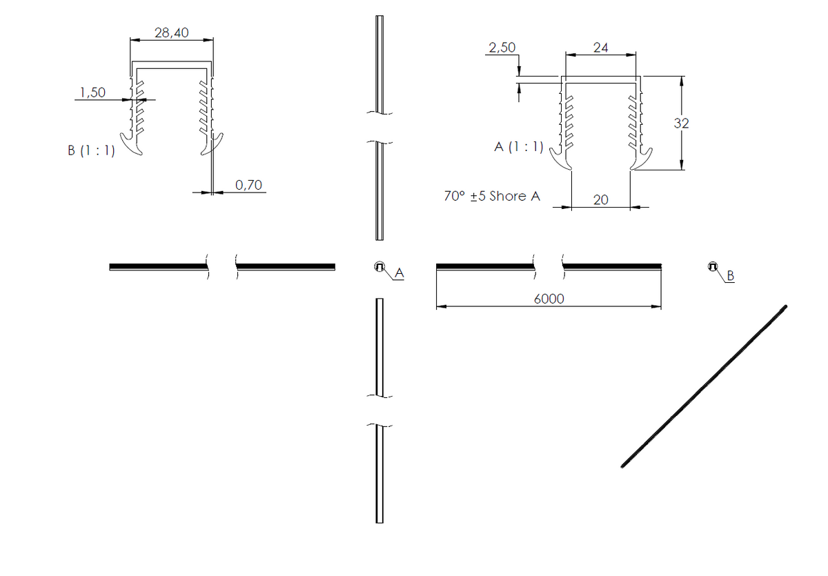 Gummiprofil 6m für Nut 27 x 30mm für Glasstärke 20,76 - 21,52mm