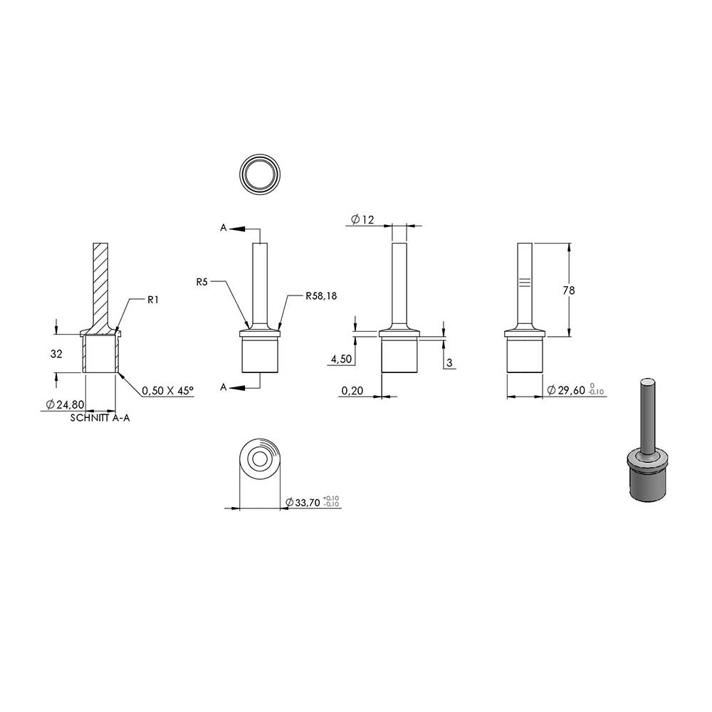 Handlaufstütze ø 12mm aus einem Teil für ø 33,7 x 2,0mm Pfosten, zum Anschweißen an Handlauf