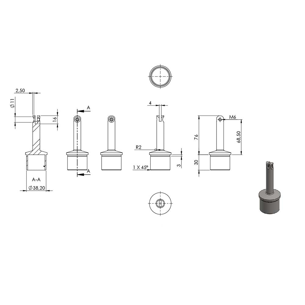 Handlaufstütze aus einem Teil, mit Gelenk, für ø 42,4 x 2,0mm Pfosten, zum Anschweißen an Handlauf