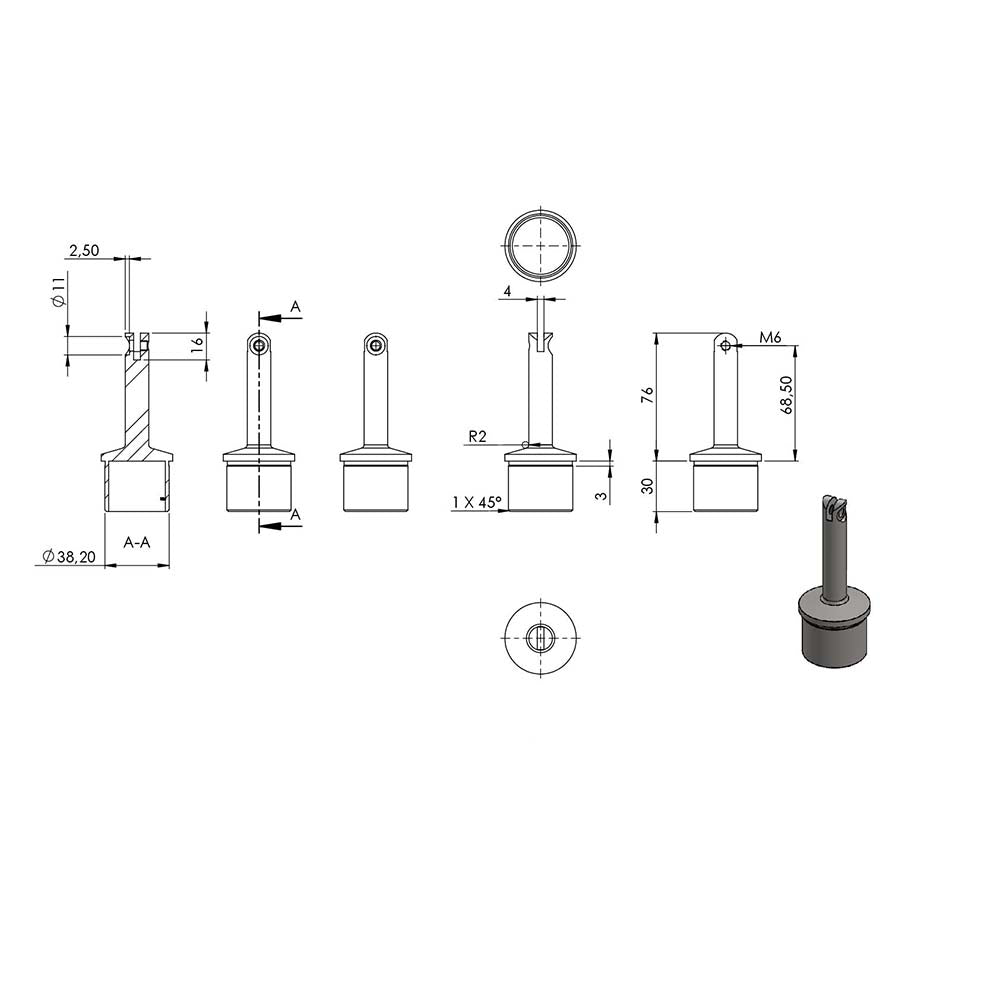 Handlaufstütze aus einem Teil, mit Gelenk, für ø 42,4 x 2,0mm Pfosten, mit Halteplatte für Handlauf ø 42,4mm, in V4A
