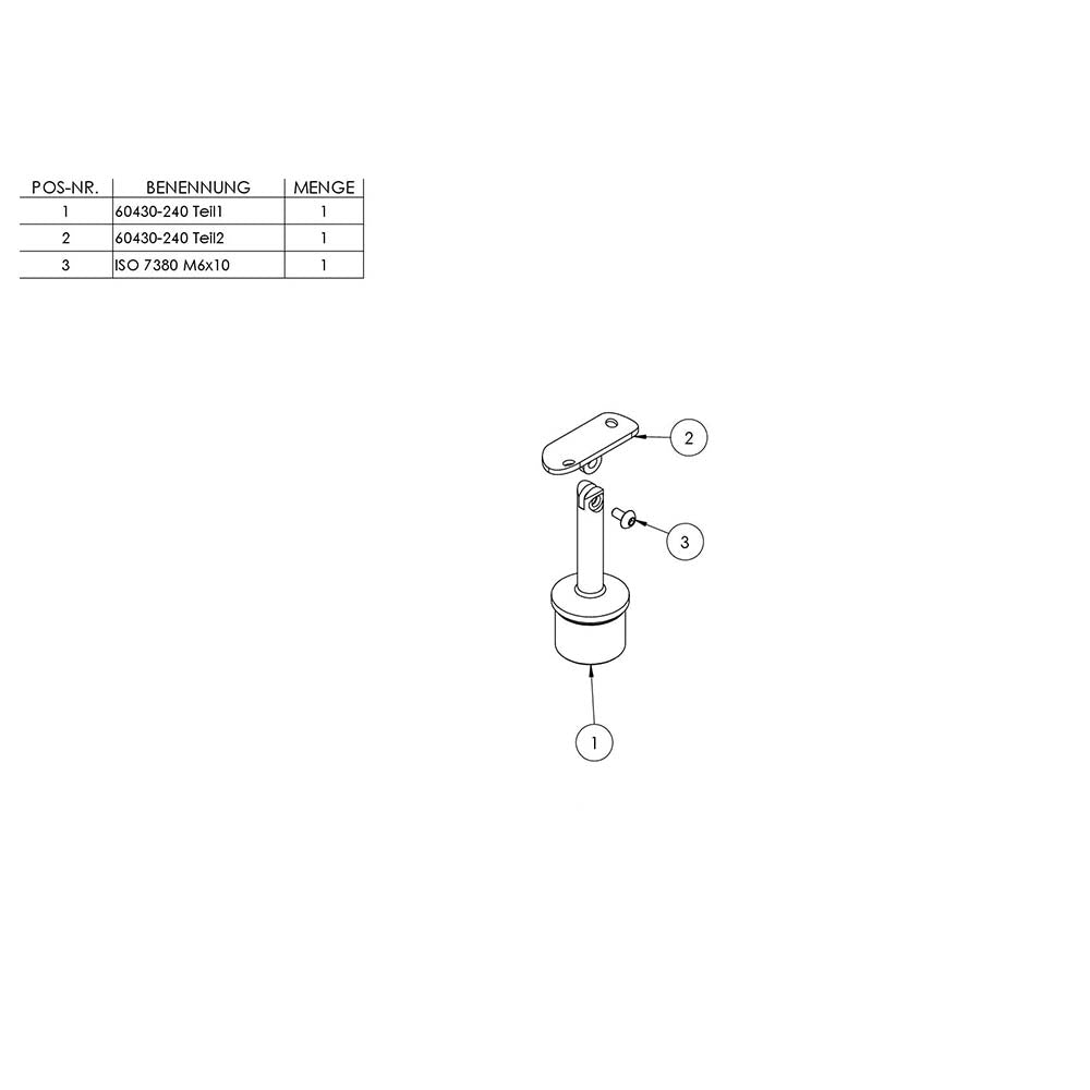 Handlaufstütze aus einem Teil, mit Gelenk, für ø 42,4 x 2,0mm Pfosten, mit Halteplatte für Handlauf ø 42,4mm, in V4A
