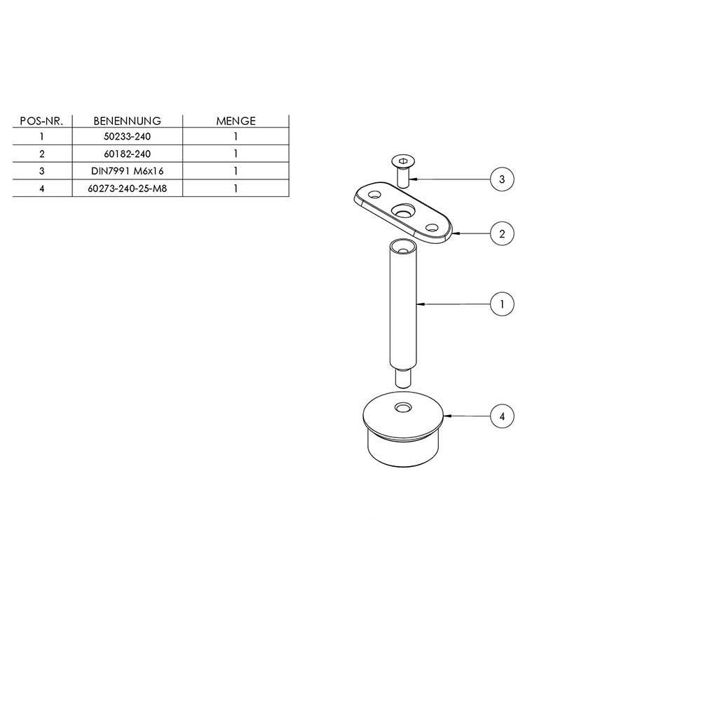 Handlaufstütze ø 14mm, verschraubt zur Pfostenbefestigung, für ø 42,4 x 2,5mm Pfosten an Rohr ø 42,4mm