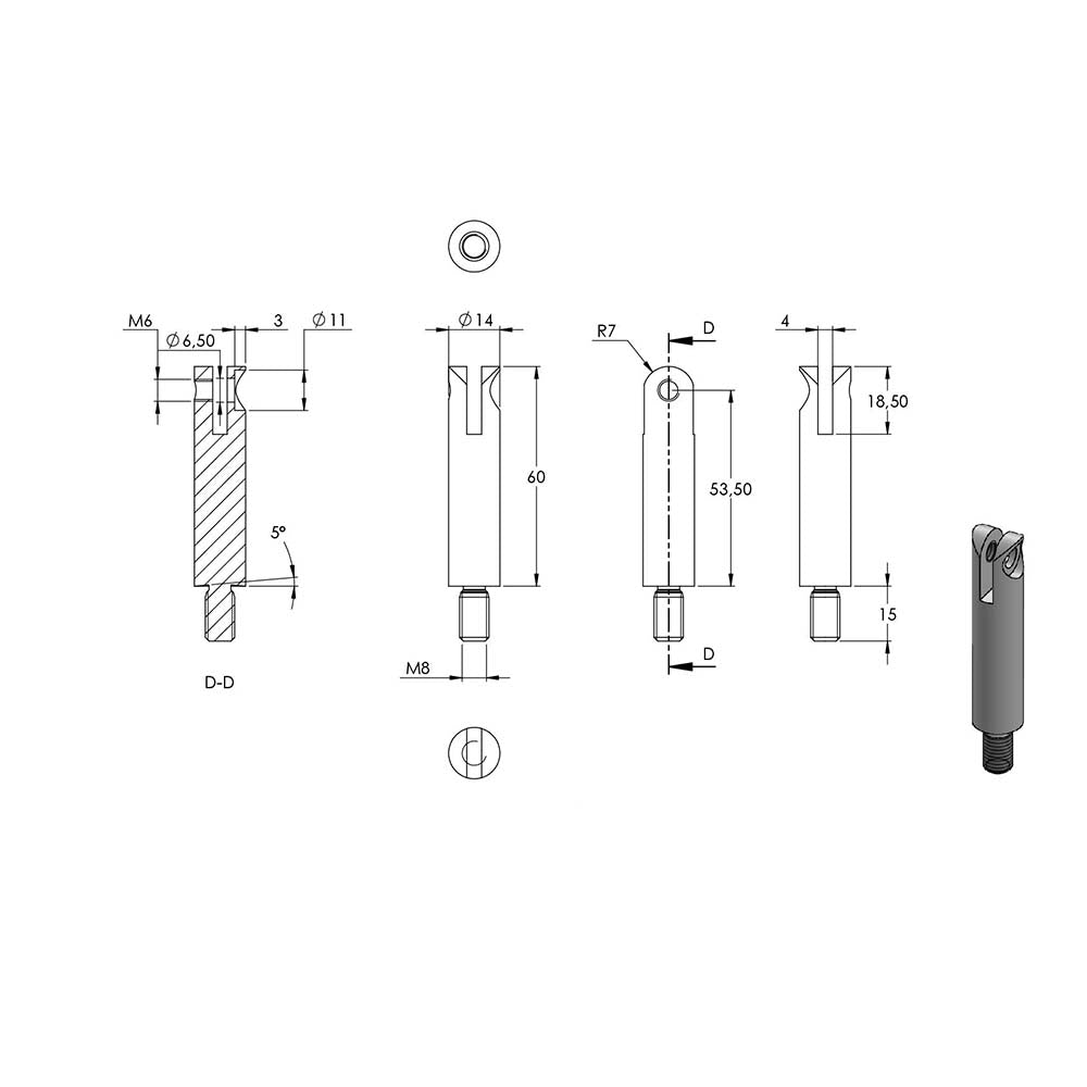 Handlaufstütze ø 14mm, verschraubt variabel zur Pfostenbefestigung, für ø 42,4 x 2,0mm Pfosten an Vierkant-Rohr