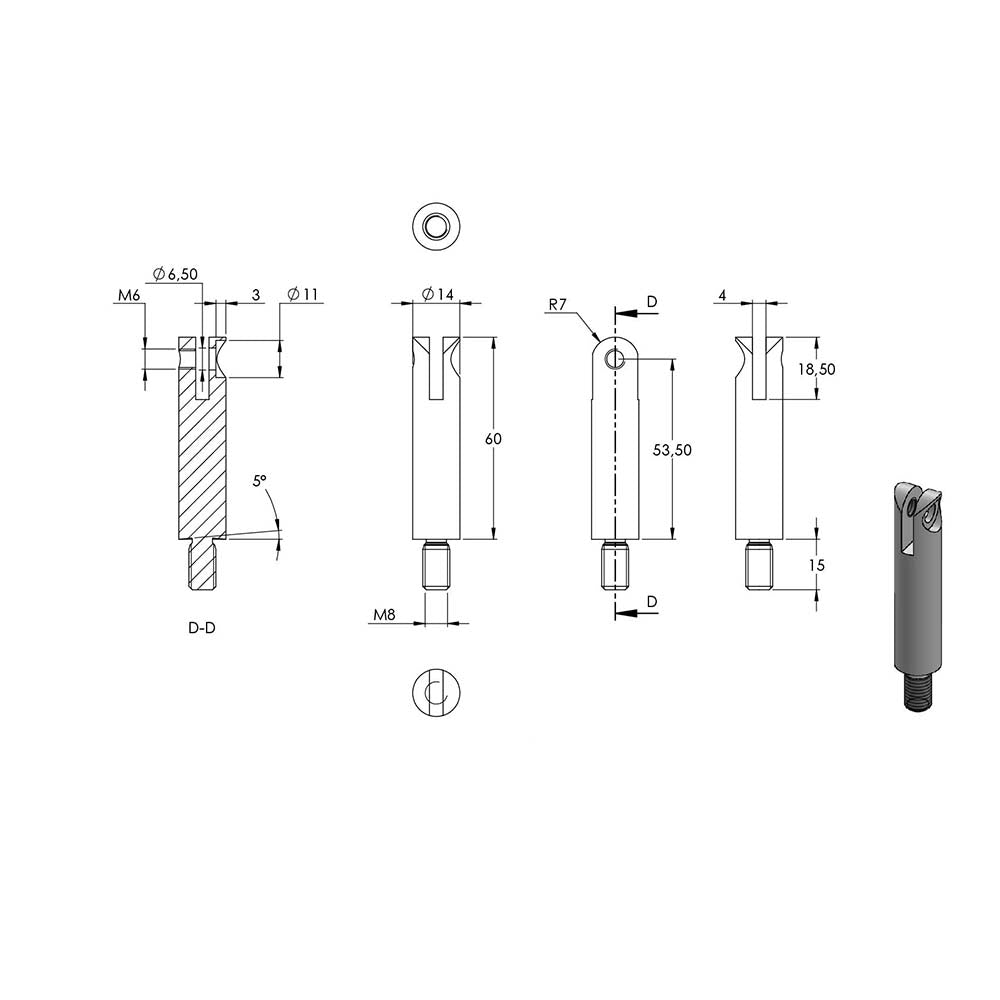 Handlaufstütze ø 14mm, verschraubt variabel zur Pfostenbefestigung, für ø 42,4 x 2,5mm Pfosten an Rohr ø 42,4mm