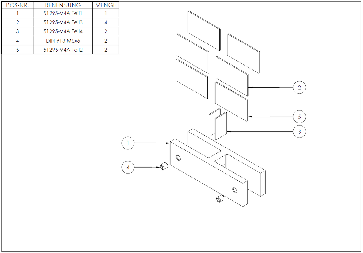 Glasverbinder 180°, für Glas 12,00 - 12,76mm, V4A