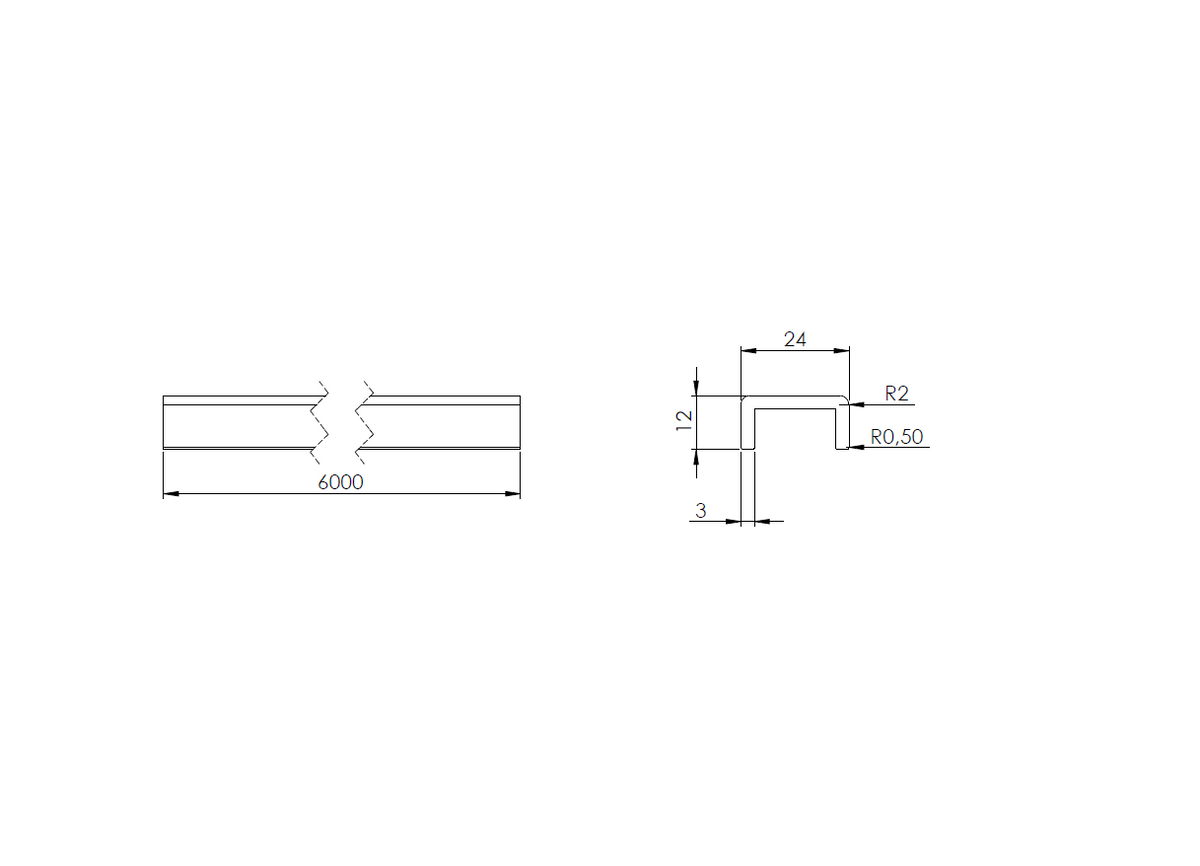 Aluminium-Kantenschutzprofil Static, 24 x 12 x 3mm, für Glasstärke 16,00-17,52mm, Länge 6000mm