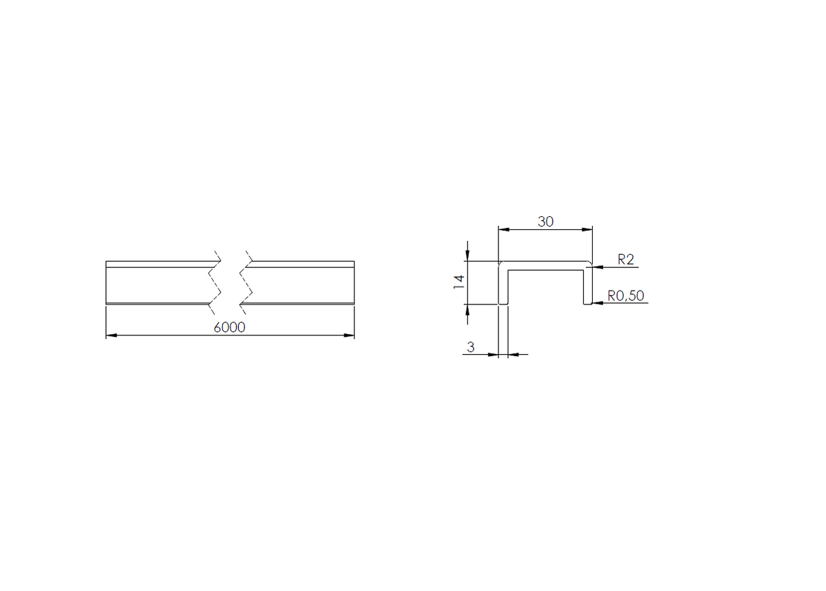Aluminium-Kantenschutzprofil Static, 30 x 14 x 3mm, für Glasstärke 20,00-21,52mm, Länge 6000mm