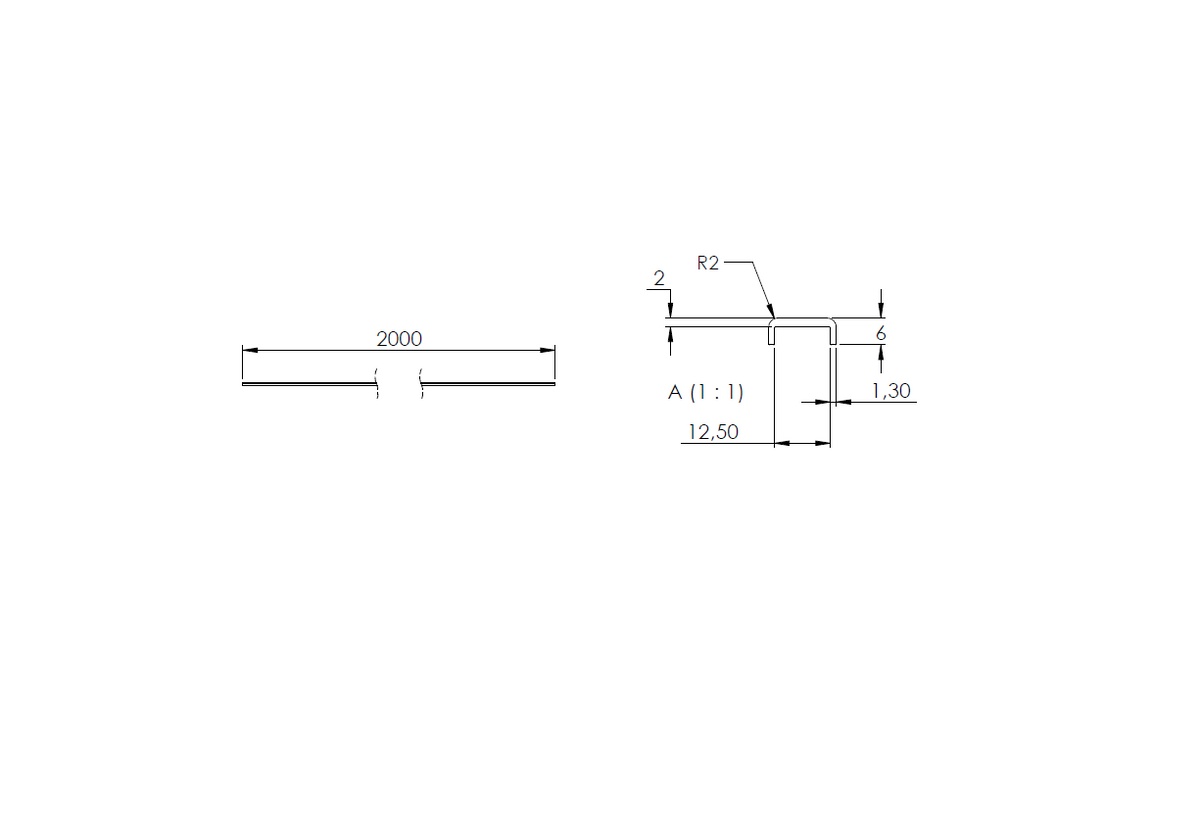 Aluminium-Kantenschutzprofil Extra Slim, 16,5 x 6 x 2mm, für Glasstärke 10,00-11,52mm, Länge 2000mm