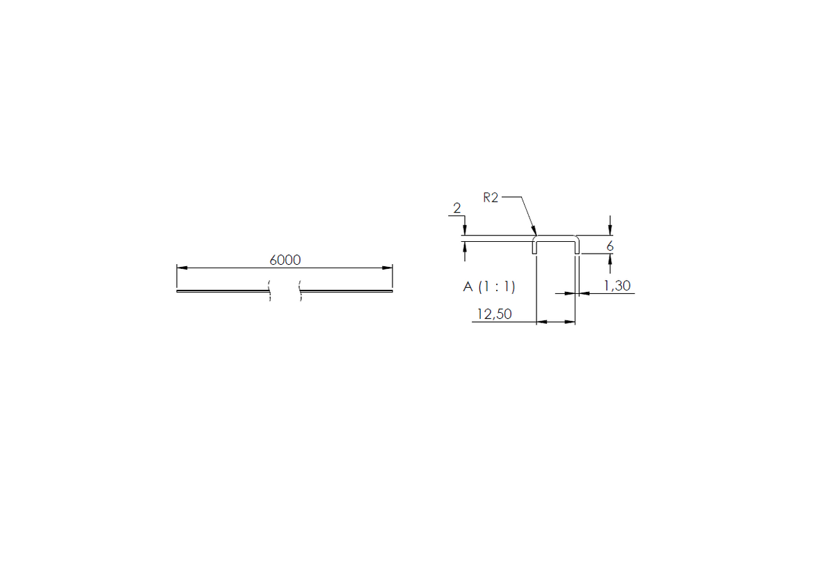 Aluminium-Kantenschutzprofil Roh Extra Slim, 16,5 x 6 x 2mm, für Glasstärke 10,00-11,52mm, Länge 6000mm