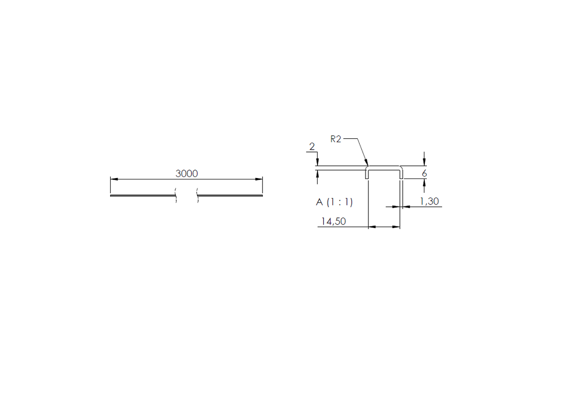Aluminium-Kantenschutzprofil Roh Extra Slim, 18,5 x 6 x 2mm, für Glasstärke 12,00-13,52mm, Länge 3000mm
