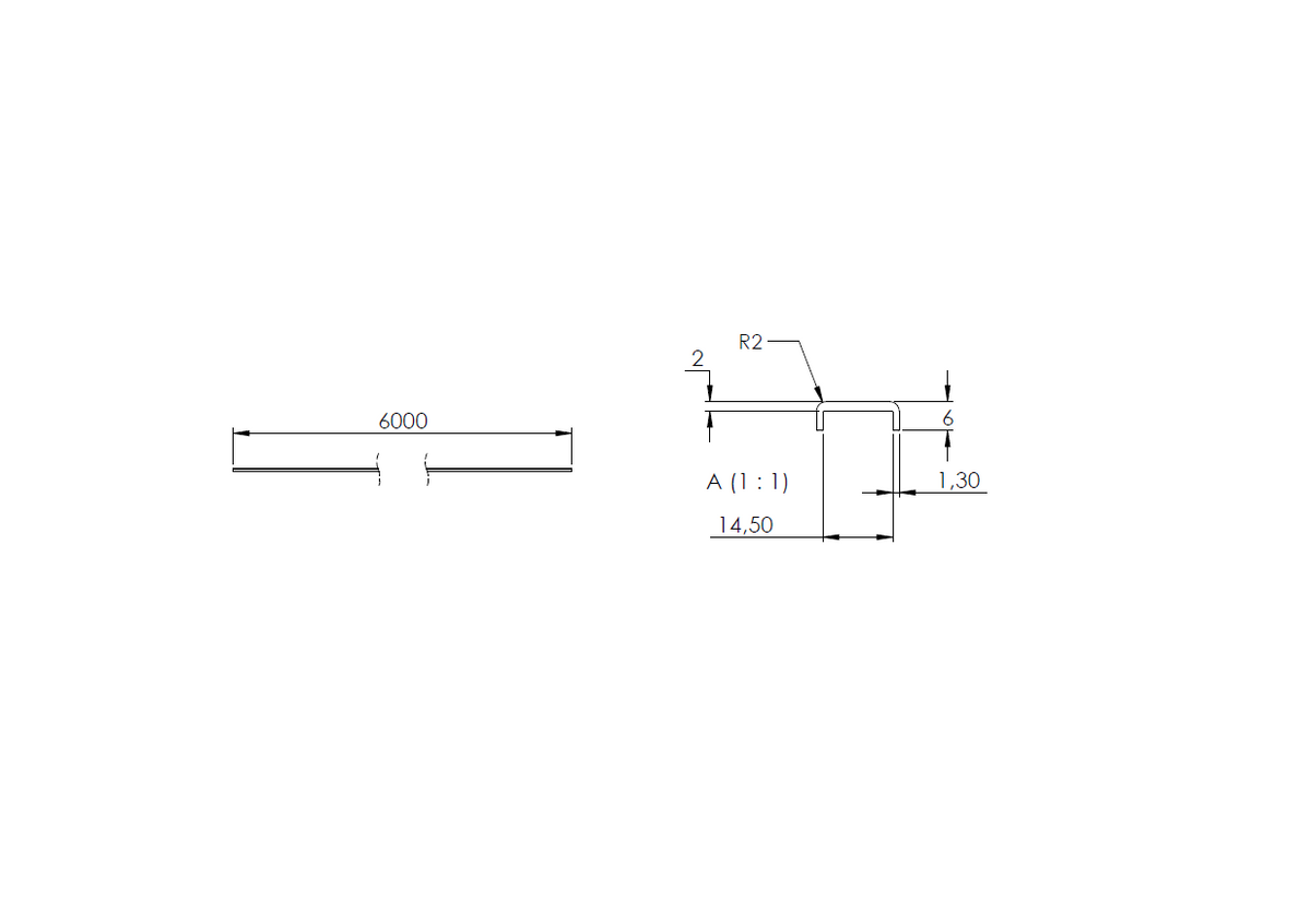 Aluminium-Kantenschutzprofil Roh Extra Slim, 18,5 x 6 x 2mm, für Glasstärke 12,00-13,52mm, Länge 6000mm
