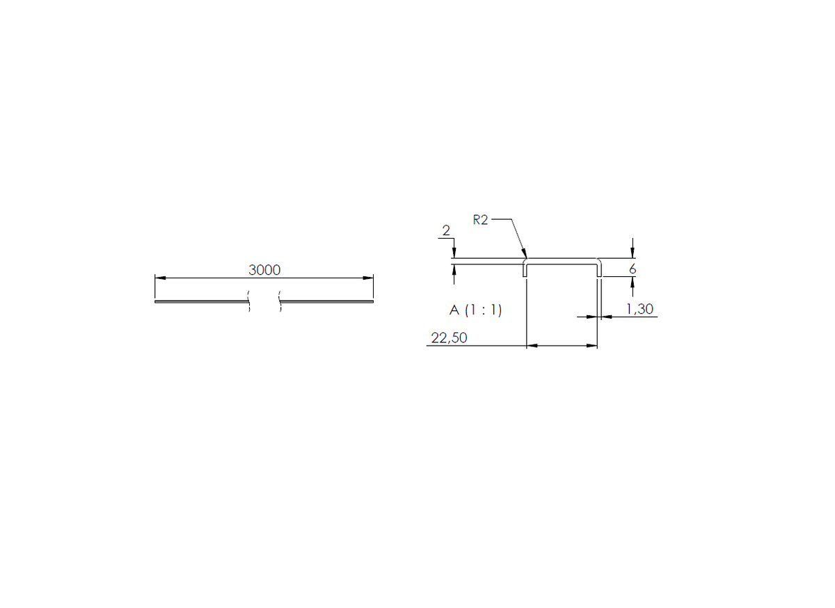 Aluminium-Kantenschutzprofil Extra Slim, 26,5 x 6 x 2mm, für Glasstärke 20,00-21,52mm, Länge 3000mm