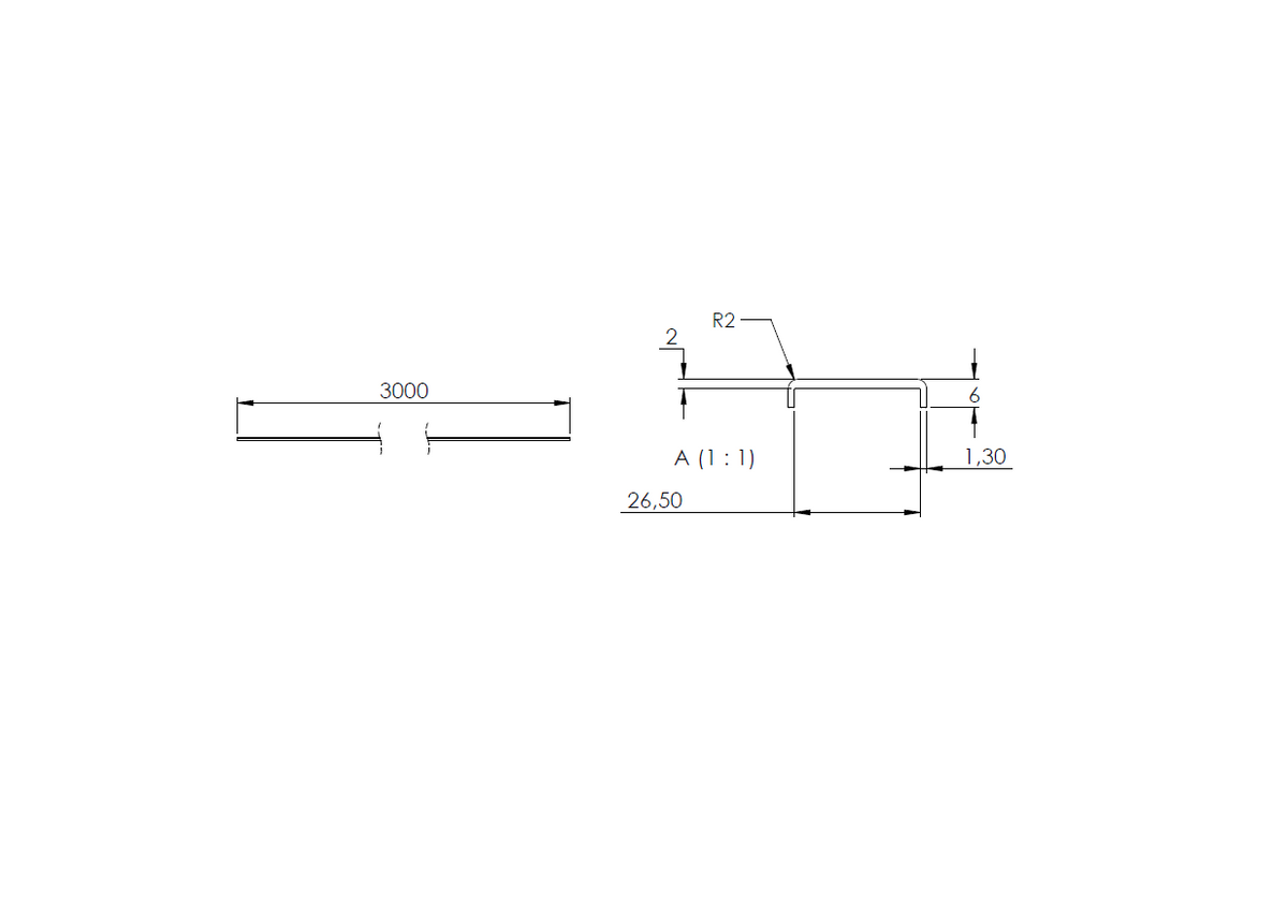 Aluminium-Kantenschutzprofil Extra Slim, 30,5 x 6 x 2mm, für Glasstärke 24,00-25,52mm, Länge 3000mm