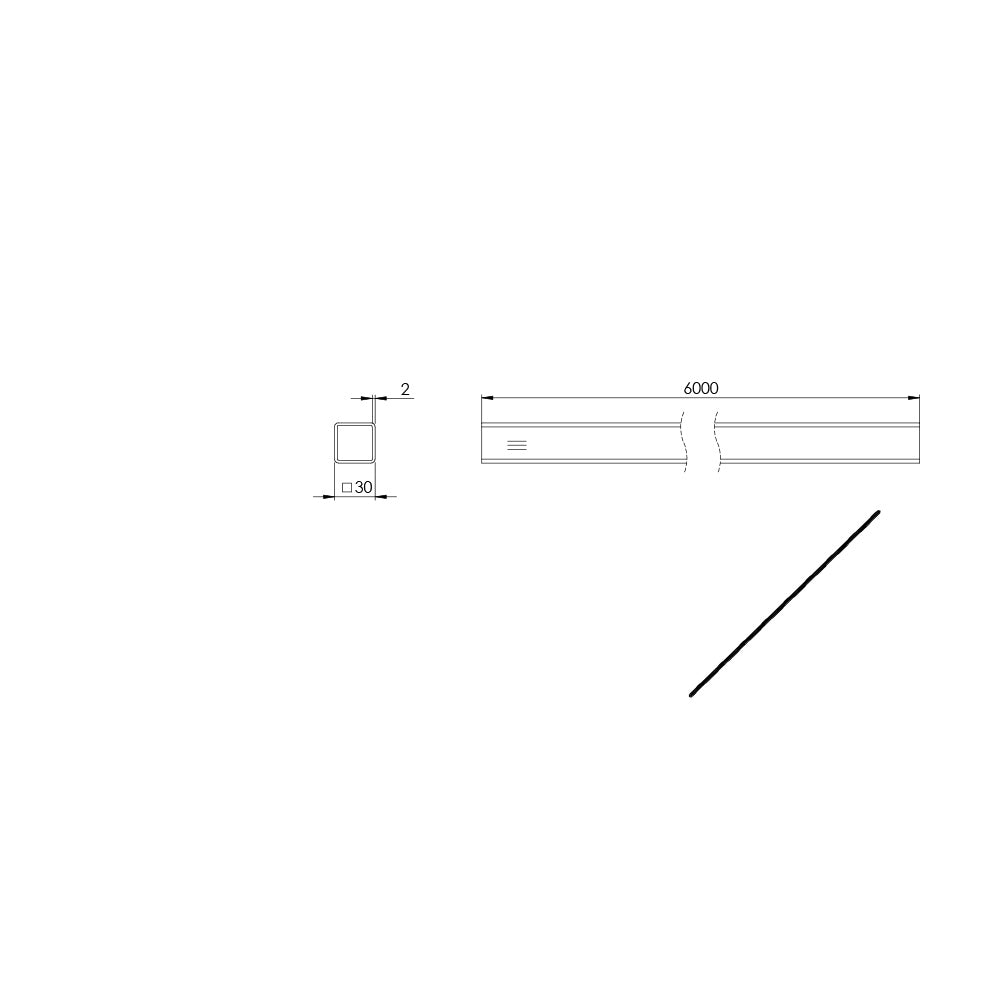 Quadrat-Rohr 30 x 30 x 2mm, Länge: 6000mm, aus V2A Edelstahl geschliffen